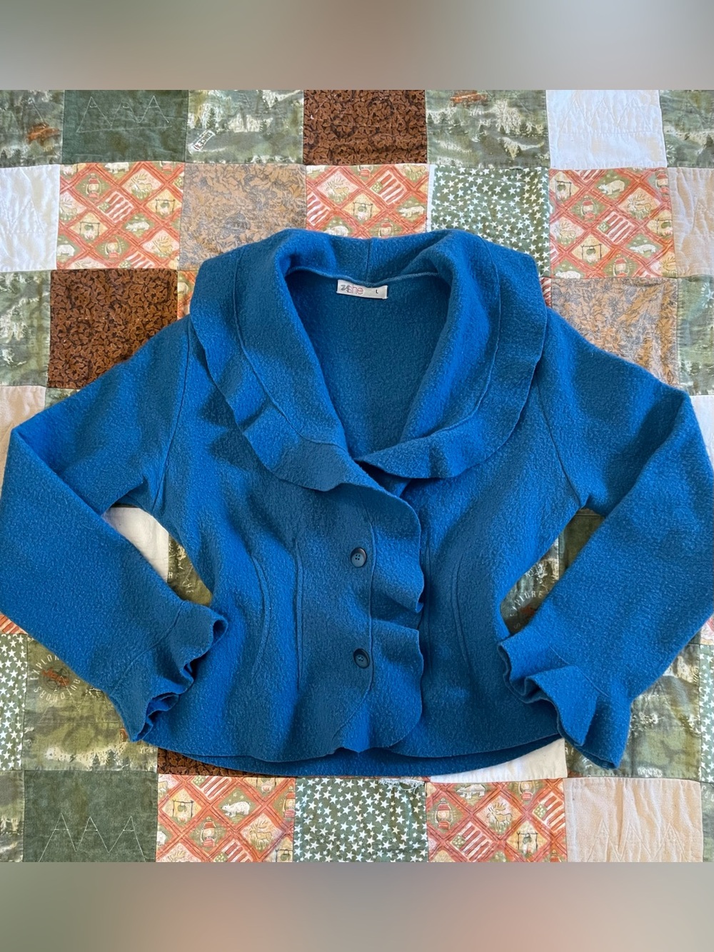 Woman’s blue vintage Wool Ruffle Collar blazer